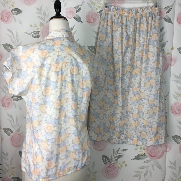 Vintage White 2 Piece Floral Midi Skirt Set womens 10 M Carriage Court Seperates - Picture 8 of 11